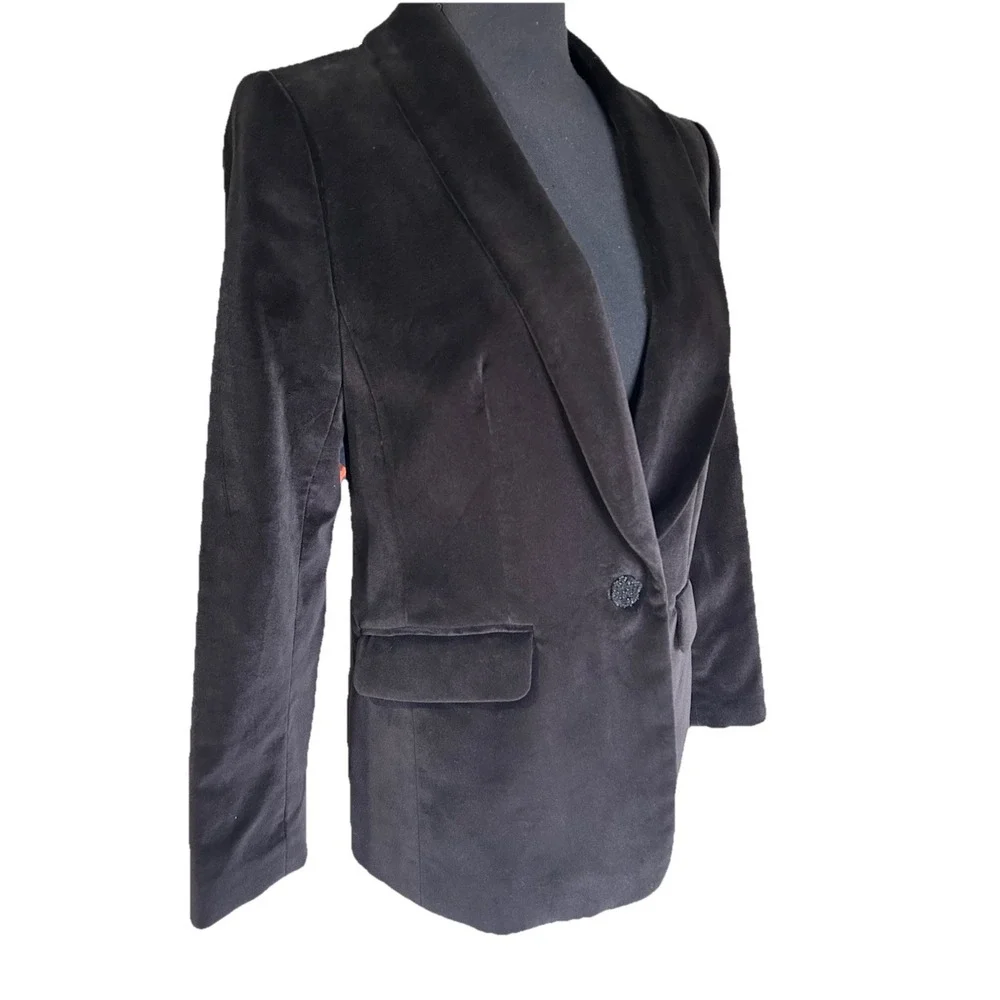 Talbots Black Velvet Blazer Collar Single Button Classic‎ Business Casual 6P